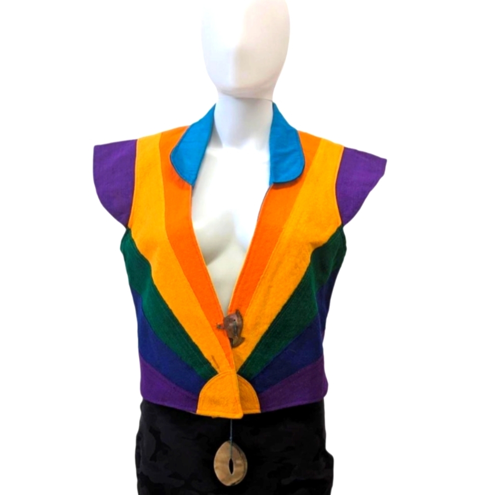 Space Islands Rainbow Vest Handmade in Bali Reversable rainbow striped vintage